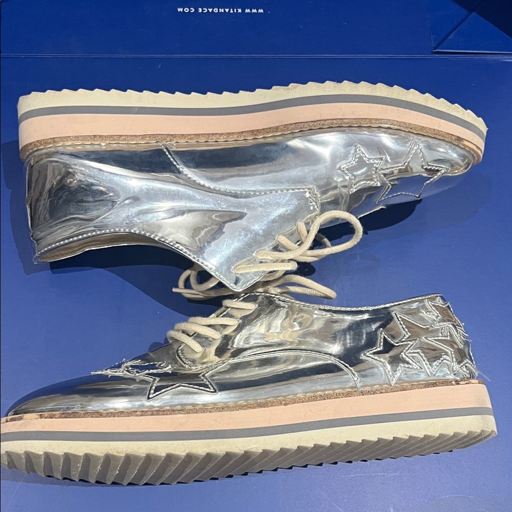 Zara Shiny Silver Star-Embellished Sneakers